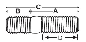 10 Double-End Studs 8mm-1.25 X 30mm - 8mm-1.25 X 10mm