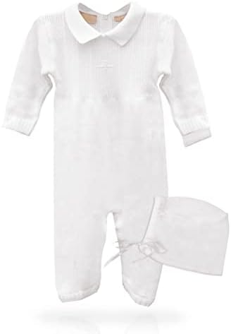 Baptism Outfits for Boys with Bonnet Hat - Christening Outfits for Boys Cross Detail - Baby Boy Baptism Outfit