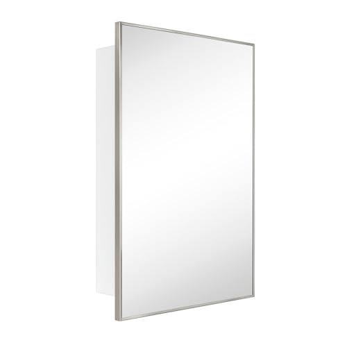 Image of TEHOME 20'' x 30'' Brushed Nickel Recessed and Surface Mount Bathroom Medicine Cabinet with Mirror Square Cornered Metal Framed Rounded Rectangle Medicine Cabinet Mirror
