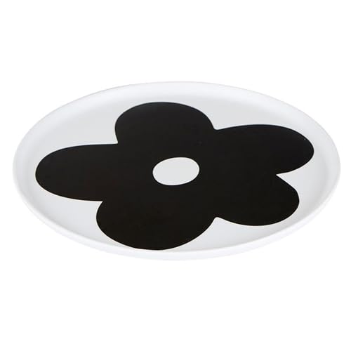 Durable Melamine Round Tray for Serving, 10.375 Diameter, Black/White Flower