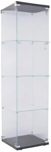 Miniatura 9 de Vitrina de cristal de 4 estantes con puerta y cerraduras, estantería de cristal de pie para el suelo, vitrina de juguetes, vitrina de trofeos, para