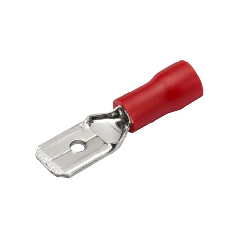 Heschen - Heschen männlich Schnell Trennt, Vinyl isoliert, MDD1.25-250, 6,3 x 0,8mm Kabel Terminal, für 0,5-1,5mm² (22-16 AWG), Rot, 100 Stück