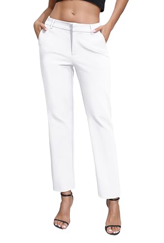 Urban CoCo Women's Elastic Waisted Dress Pants Business Work Casual Stretch Slacks with Pockets(M, White), Medium