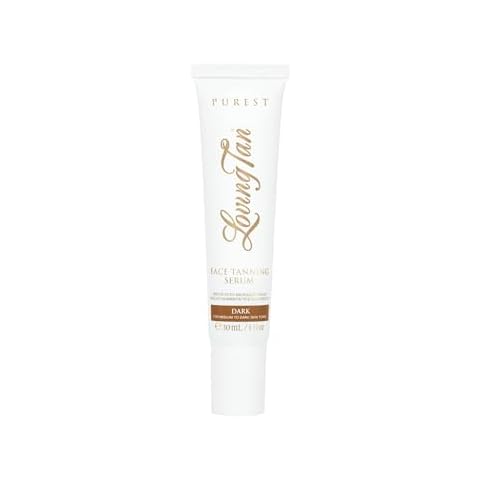 Loving Tan Purest Face Tanning Serum, Dark - Sunless Tanner Made From 97% Certified Organic & Naturally Derived Ingredients, 5+ Self Tanner Applications, Cruelty Free, Vegan - 1 Fl Oz Cover