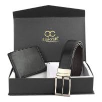 Image of Amicraft PU Leather Men's Combo Pack Of Wallet & Reversible Belt Gift Set