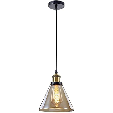 Industrial Retro Cone Vintage Lighting Ceiling Light Pendant Modern Glass Shade Chandelier Hanging Lamp Fixture Brass Fitting Kitchen Bedroom Edison Filament Decorative Lighting (Gold) Cover