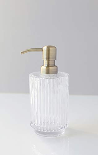 Rail19 Parisian Clear Fluted Glass Soap Dispenser - Refillable Lotion & Hand Soap For Kitchen And Bathroom, 10Oz (Farmhouse Brass) #TOP1