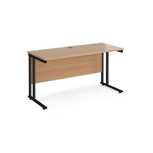 Office Monster Cooper straight desk 1400mm x 600mm - black cantilever leg frame, beech top