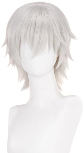 コスプレ ウィッグ に適合する 御狐神双熾 かつら 小物 ふわふわ 耐熱 wig メンズ 狐狸 反り返る 造形必要 斜め前髪 ハンサム エレガンス (シルバー) W31601の商品画像（Amazon）