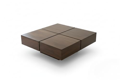 Image of Sheeshsam Wooden Coffee Center Table - Solid Wooden Coffee Table for Living Room - Tea Table Teapoy Center Piece for Home Sofa Center Table for Living Room (Walnut, Noah)