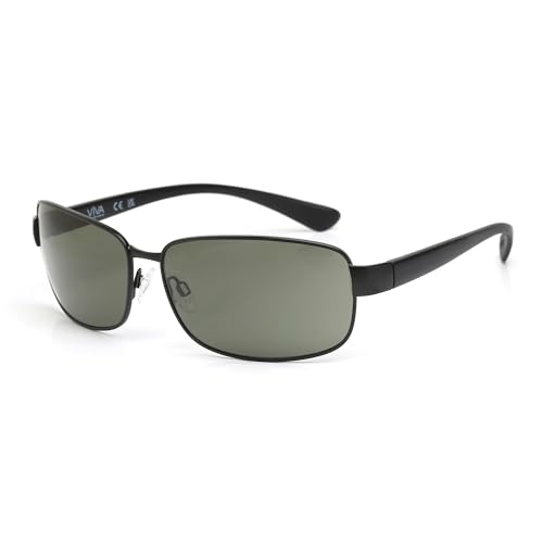 Men's Metal Sun Glasses Polarized Oval Sunglasses, Matte Black, 64/15/130
