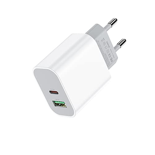 Enchufe de Cargador USB C Rápido de 20 W, Cargador Rápido de pared de Dos Puertos USB-C y USB-A, Compatible con iPhone 14 Pro Max/14 Pro/14/13 Pro/12/11, iPad Pro, Galaxy S22/S21/S22 Ultra, Pixel 5/4 Cover