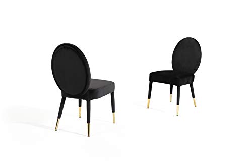 Iconic Home Leverett Dining Chair Upholstered Oval Back Armless Design Velvet Wrapped Wood Gold Tone Metal Tipped Legs (Set Of 2) Modern Contemporary, Black #TOP1