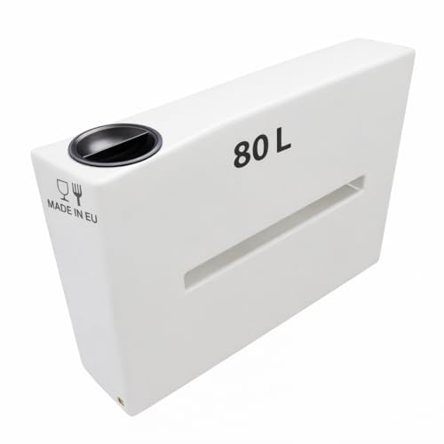 KMND Wassertank 80 Liter Flach Frischwasser - Flachtank 80L Rechteckig PE Robust - Camping Wohnwagen Wohnmobil Transport Versorgung UV-beständig Zisterne Hauswasserwerk Garten Made in EU - Weiss