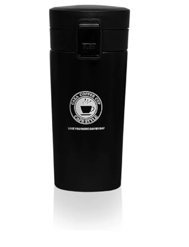 Image of Zentro Travel Coffee Mug Leak Proof -380 ML One Click Lid Stainless Steel Coffee Cup for Car, Office & Daily Commute with Secure Lock & Easy Clean Design (Black)