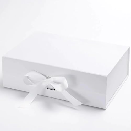 Premium Magnetic Closure Gift Box with Ribbon - 32 x 26 x 9 cm - Elegant Packaging for Gifts, Christmas, Birthdays, Weddings, Hampers. Perfect Empty Gift Boxes for Presents - Large (White)