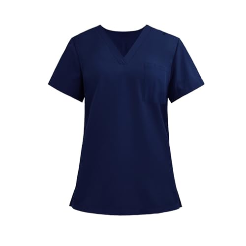 Image of FONMA Scrub Tops Women Plus Size Stretchy V-Neck Scrub Shirts with 4 Pockets Breathable Short Sleeve Nurse Uniforms