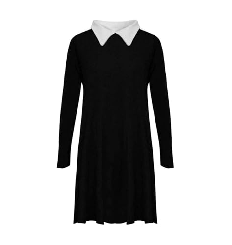 Image of REAL LIFE FASHION LTD Womens Peter Pan Collar Swing Dress Ladies Long Sleeve Midi Dress Halloween Christmas Night Out Party Wear Swing Dress Plus Size UK 8-26 Black