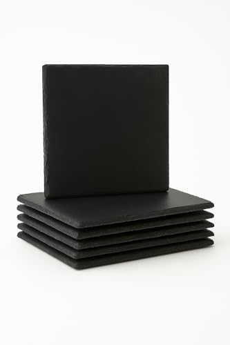 hausleben Piastre in ardesia 25 x 25 cm, set da 6 piatti da portata in ardesia naturale, eleganti sottobicchieri in ardesia per formaggi, tapas, sushi, antipasti e decorazioni, antiscivolo