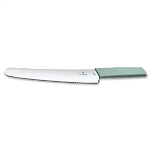 Victorinox Swiss Modern Stainless Steel Bread & Pastry Knife for Cutting Cake, Butter,Wavy Edge, 26 cm Aqua, Swiss Made (6.9076.26W44B)