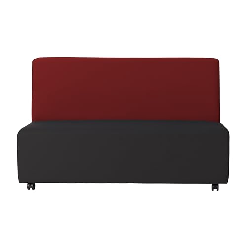 Image of FDP Pro Series Upholstered Armless Mobile Sofa with Locking Casters for Portability Commercial Seating for Hotel Lobby, Office, Restaurant, Waiting Room, Home - Black /Crimson
