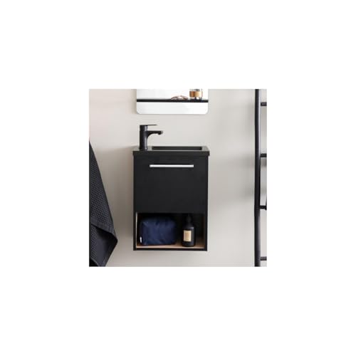 MOB-IN Meuble Lave-Mains Noir intérieur décor chêne Vasque Noire Nika