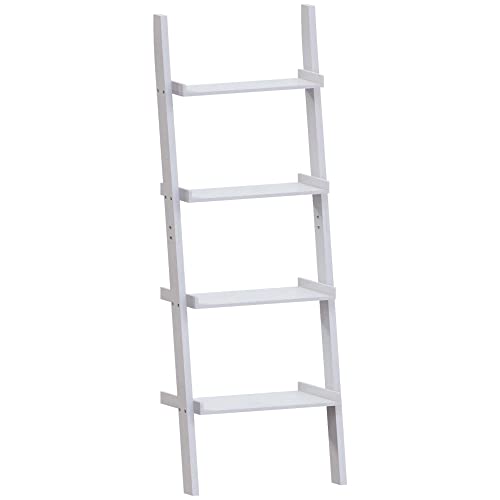 Vida Designs York 4 Tier Ladder Bookcase - Leaning Shelf Display Storage Unit with Open Shelves - Modern Bookshelf for Living Room, Bedroom or Home Office - White - H 154 x W 56 x D 29 cm