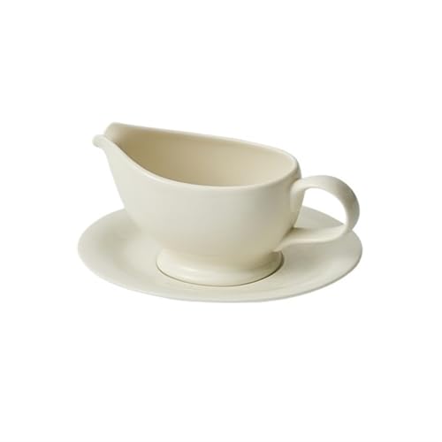 Salsiera per sugo Salsiera da 8,8 once con piattino, salsiera in ceramica bianca e vassoio for salsa di manzo, condimento for insalata, panna, latte, brodo per salse e crema