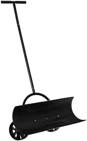 Gardenised Black Heavy Duty Snow Shovel Rolling Pusher Remover with Wheels and Wide Blades, (QI004186)