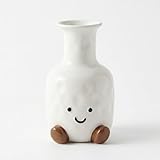 Cute Smile Face Vase – White Ceramic Cute Flower Vase for Home Decor, Modern Decor Vase for Living Room Bedroom, for Women Friends Family