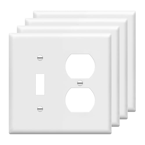 Image of ENERLITES Combination Toggle Light Switch /Duplex Receptacle Outlet Wall Plate, Gloss Finish, Size 2-Gang 4.50 inch x 4.57 inch, Polycarbonate Thermoplastic, 881121-W, White (4 Pack)