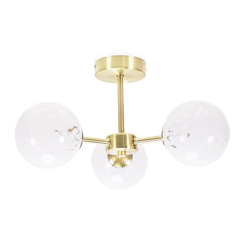 ValueLights | Gold 3 Way Flush Ceiling Light Fitting with White Confetti Glass Lampshades | Close-to-Ceiling Lights, Home Décor & Improvement Essential | Includes Bulb | Mains Wired
