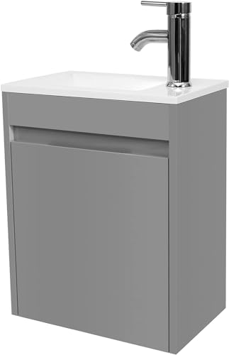 eclife 16" Small Bathroom Vanity Sink Combo, Modern Painted Wall Mounted Floating Cabinet W/Resin Basin Sink Top, Chrome Water Save Faucet & Pop Up Drain (B10G) - Thumbnail 3