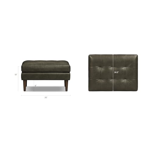 Image of Poly & BARK Napa Ottoman - Full-Grain Leather Upholstered Ottoman with Feather-Down Topper - Couch for Living Room - Vintage Italian Leather in Olivine Green