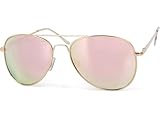 styleBREAKER Gafas de sol de aviador unisex Lentes de policarbonato, montura integral metálica con bisagra de muelle 09020037, color:Dorado montura/Fucsia vidrio de espejo