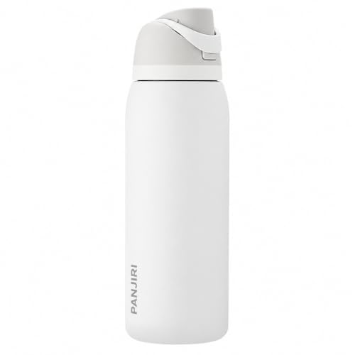 Image of FreeSip Gym Water Bottle with Straw & Chug Lid - Leak Proof Push Button Opening, BPA Free, Large Capacity Sports Bottle with Carry Handle (White, 960 ML)