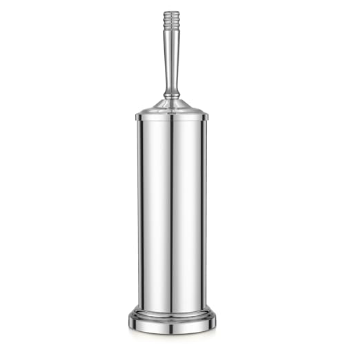 Chrome Toilet Brush and Holder Set Stainless Steel Toilet Brush for Bathroom Heavy Duty Toilet Bowl Brush and Holder Deep Cleaning Modern Toilet Cleaner Brush -Space Saving Covered Brush