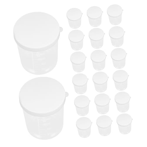 ELAYARD 20pcs Clear Plastic Measuring Cups with Leakproof Lids Transparent Sample Cups with Graduated Scale for Accurate Liquid Measurement Laboratory Medical and Industrial Use