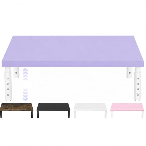 Image of ECOLOVI Adjustable Wood Computer Monitor Stand Riser, Office Desk Organizer and Accessories for Monitor, Laptop, PC, Printer, Office Desk Accessories Workspace Organizer for Home Office Supplies, Purple