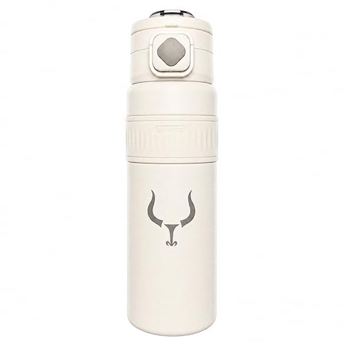 Bullstep® - Botella Agua Acero Inoxidable 18/10 - Botella termica 750ml / 1 Litro - Garrafa Termica 24h frío, 12h calor con Tapa Inovadora de Doble Sistema De Bebida - Cantimplora Deporte (Blanco)