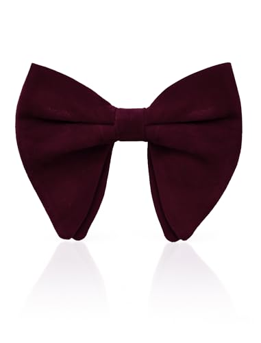 HISDERN Mens Pre-Tied Burgundy Bow Tie Velvet Adjustable Solid Color Bowtie Formal Neck Bow Ties for Wedding Party