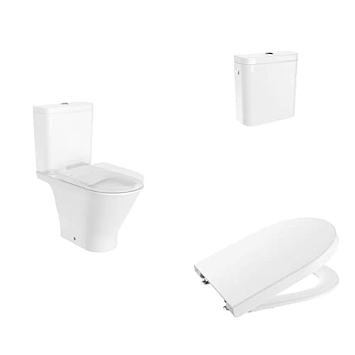 Roca,The Gap,ROUND - Inodoro completo con salida dual (incluye taza Rimless, cisterna de alimentación lateral y tapa amortiguada)