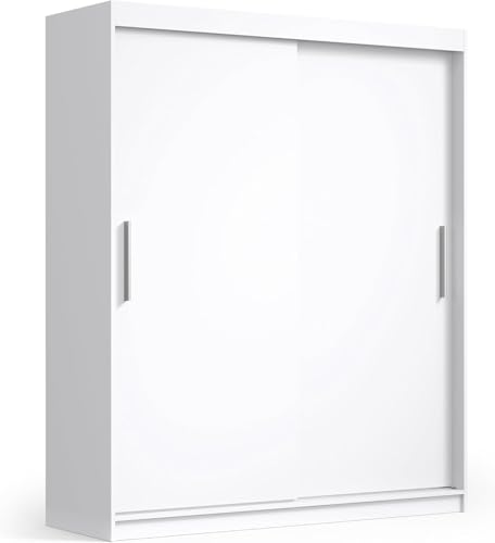 Preisvergleich Produktbild meble masztalerz Kleiderschrank, Schwebetürenschrank, Schlafzimmerschrank mit Regalen & Kleiderstange Moderner Schrank für Schlafzimmer & Flur (Weiß, 200cm)