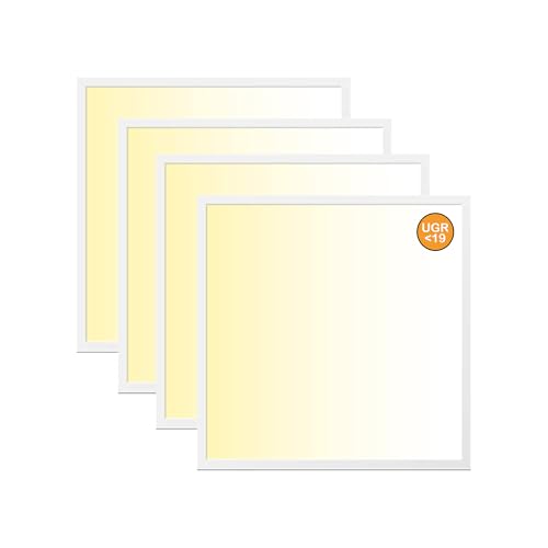 WSU Lights 4x LED Panel, Deckenleuchte, 62x62cm, 4400lm, 3000K, 40W, UGR<19, inkl. Trafo, Rasterleuchten, Einlegeleuchte, Büroleuchten (3000 Kelvin (warmweiß), 4 Stück)