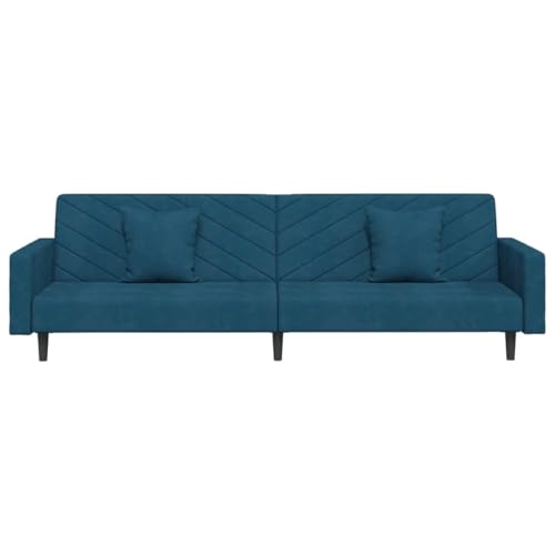Sofá cama de 2 plazas moderno, sofá cama plegable de terciopelo azul con cojines 6