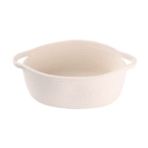 Image of Small Woven Basket Cute Oval Cotton Rope Gifts Basket with Handle Empty Baby Wicker Storage Basket Nursery Box Bin Kids Organizer Cat Dog Toy Basket Easter Basket White