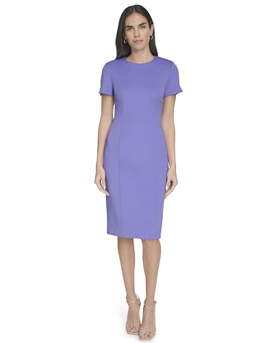 Image of Calvin Klein Short Sleeved Seamed Sheath Dress