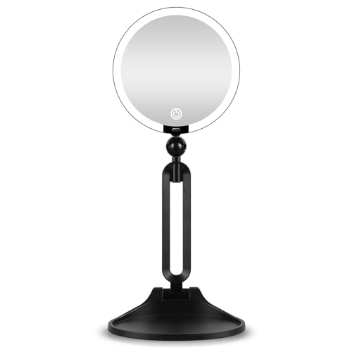 等倍/10倍両面化粧鏡 ライト付きミラー 充電式バッテリー 鏡 卓上 拡大鏡 メイク 女優ミラー 折立鏡 卓上ミラー 折りたたみ式 持ち歩きやすい 3つの光モード 360°角度調節可能 明るさ無段階調整 化粧品収納可能 (ブラック, 1X&30X)