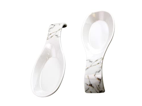Set Of 2 Kitchen Spoon Rest Melamine For Stove Top Cooking Tasting Spoons Utensils Keep Counters Clean (Marble) #TOP4