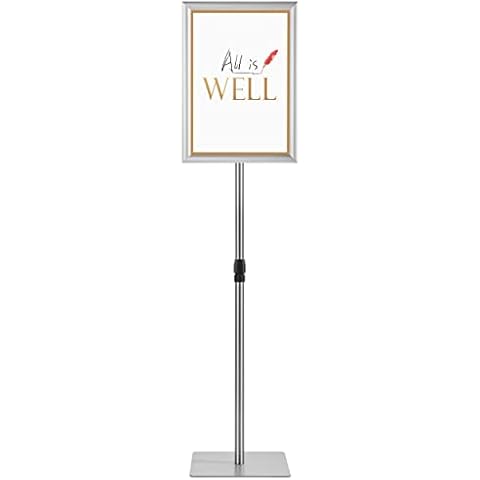 HYNAWIN Sign Holder Adjustable Heavy Duty Pedestal Poster Stand, 11x17 Inch Vertical & Horizontal Sign Stand Displayed Poster Holder, Advertisement & Outdoor Sign Holder, Silver Cover